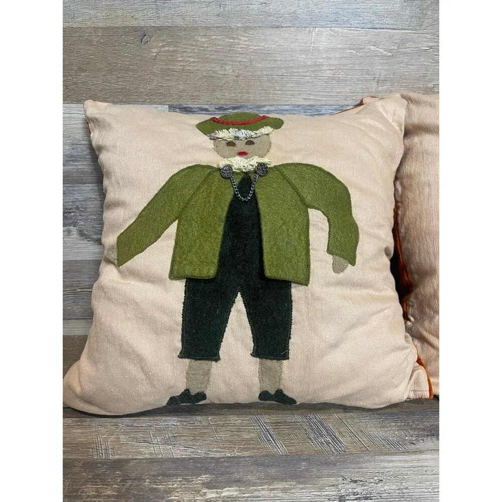 Vintage European Appliqué Folk Art 14” Pillow Set